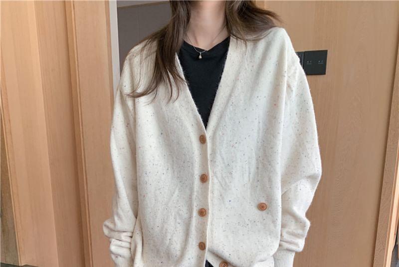 V-Neck Button-Up Plain Cardigan Product Image