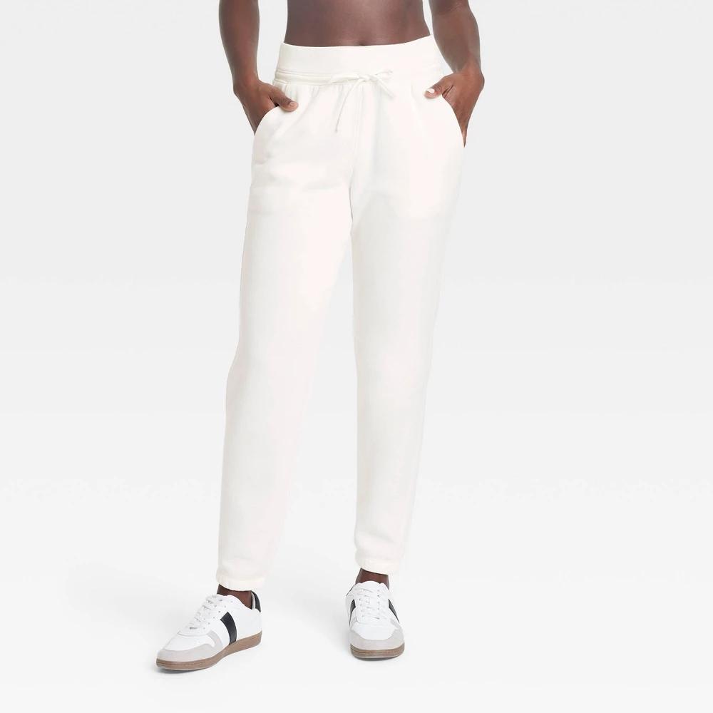 Womens Fleece High-Rise Jogger Sweatpants - All In Motion Cream M Product Image