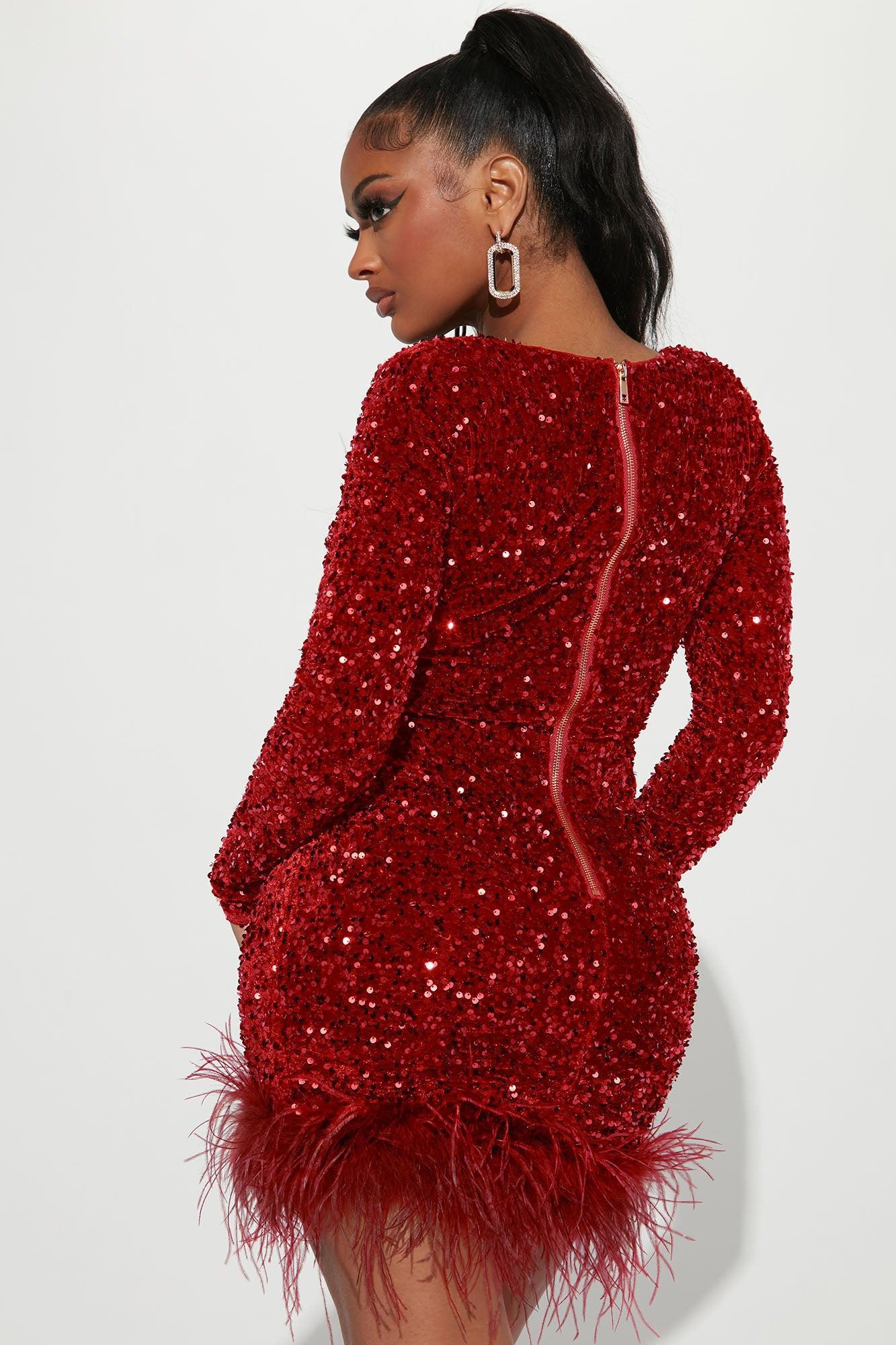 Soleil Sequin Mini Dress - Red Product Image