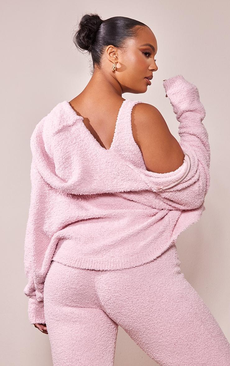 Plus Pink Cosy Long Sleeve Zip Up Hooded Pajama Top Product Image