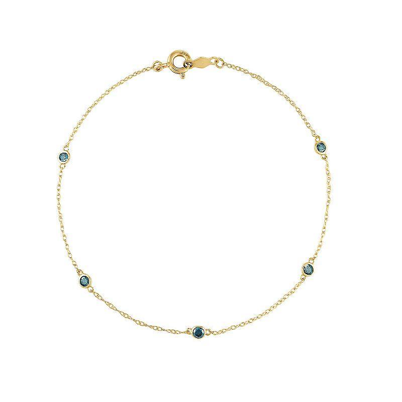 Tiara 14k Gold Blue Diamond Station Bracelet, Womens Yellow Product Image