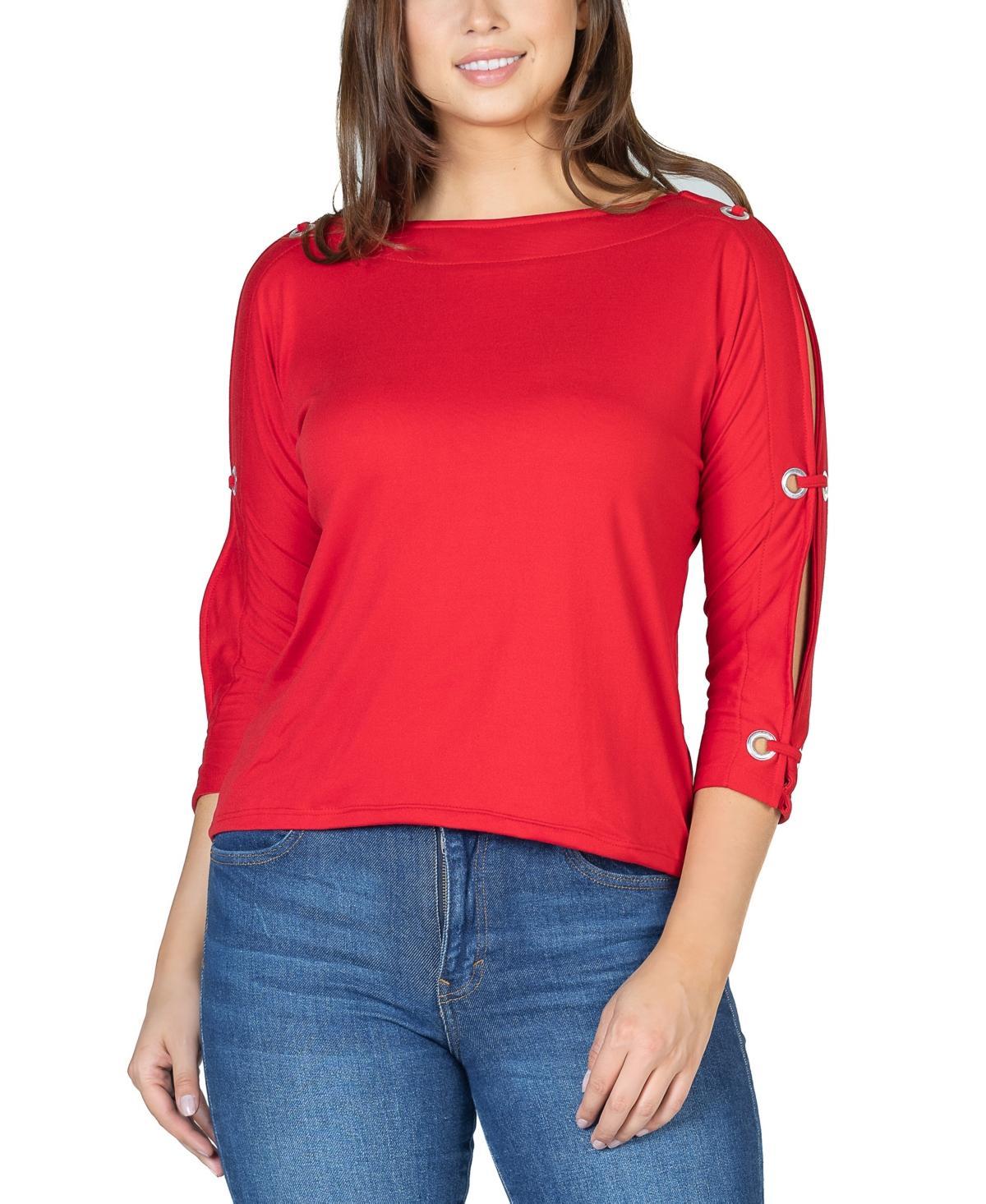 24seven Comfort Apparel Womens Three Quarter Cold Shoulder Grommet Top Product Image