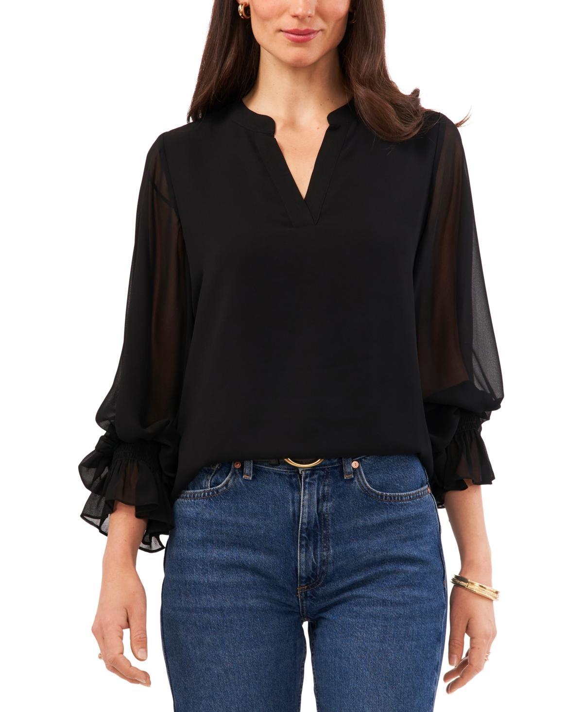 Vince Camuto V Neck Sheer Sleeve Top Product Image