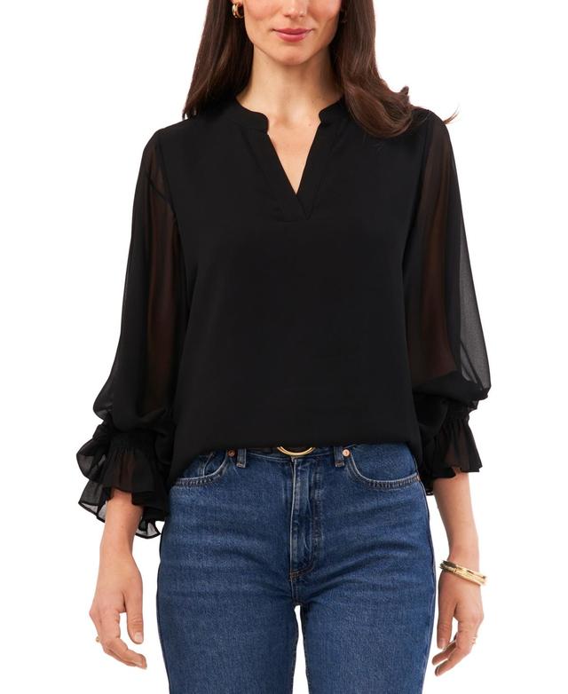 Vince Camuto Ruffle Cuff Split Neck Top Product Image