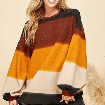 Women Multi Color Stripe Cuffed Loose Fit Sweater Female Product Image