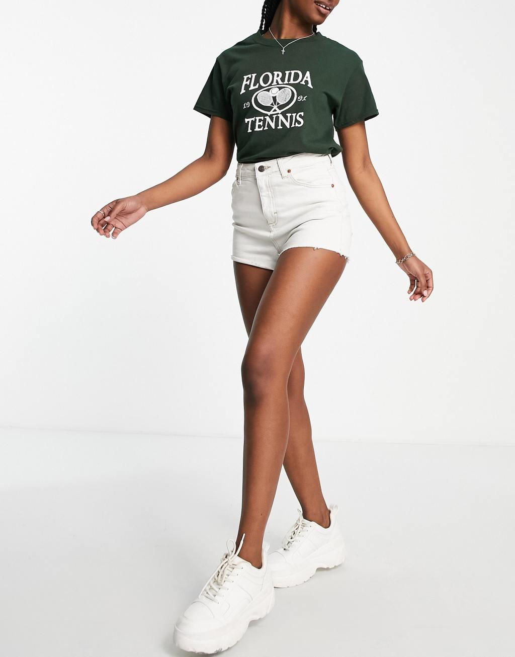 Topshop denim comfort stretch mom shorts in white  Product Image