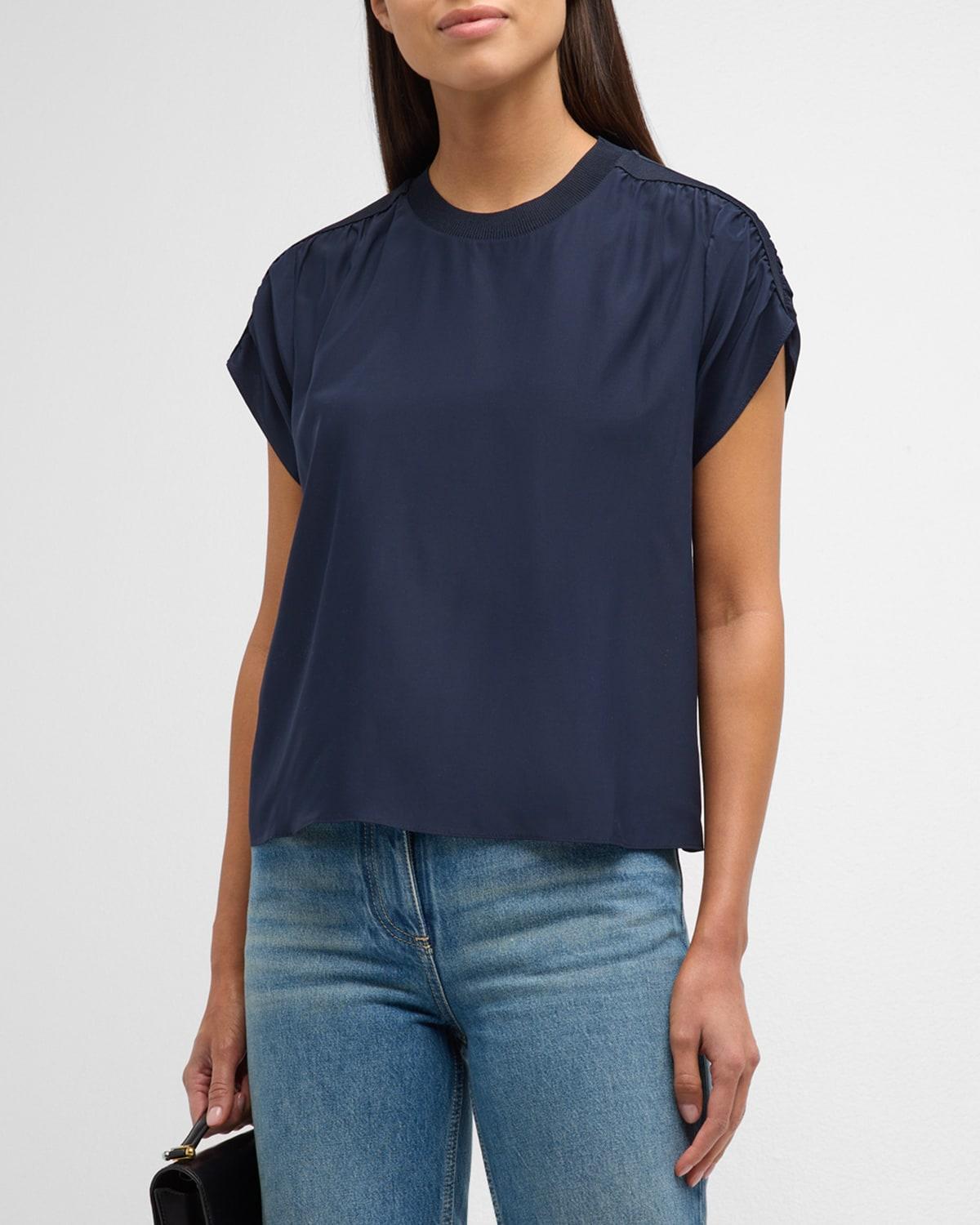 Cinq  Sept Lorainne Ruched Dolman Sleeve Silk Top Product Image