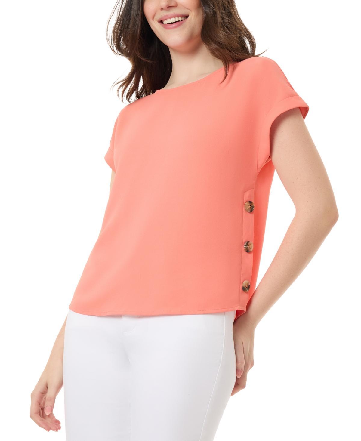 Jones New York Womens Crewneck Short-Sleeve Button-Trim Top Product Image