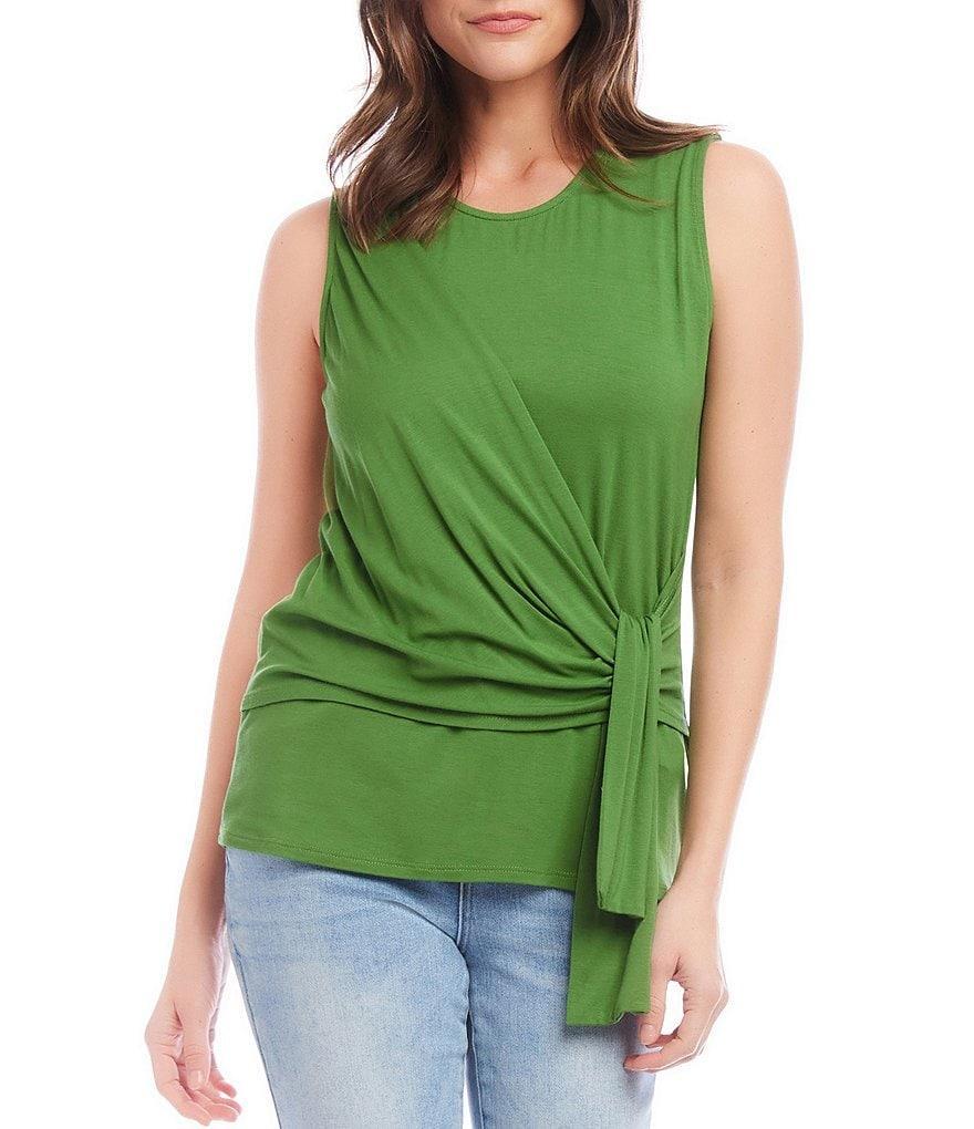 Karen Kane Wrinkle-Free Solid Stretch Scoop Neck Sleeveless Side Drape Top Product Image