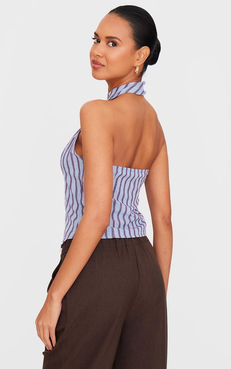 Blue Striped Cut Out Long Top Product Image