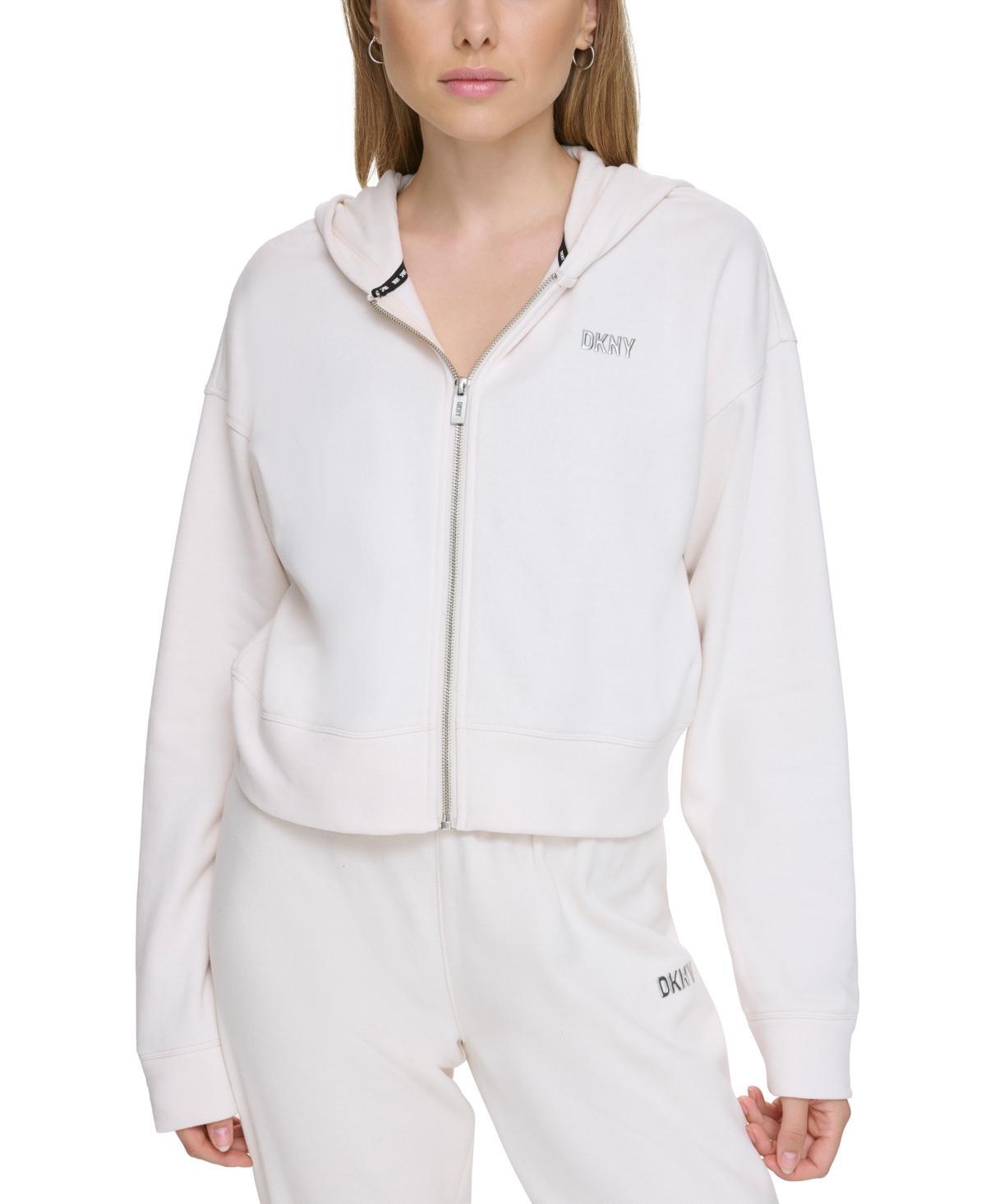 Dkny Sport Womens Metallic Logo French Terry Full-Zip Hoodie Product Image