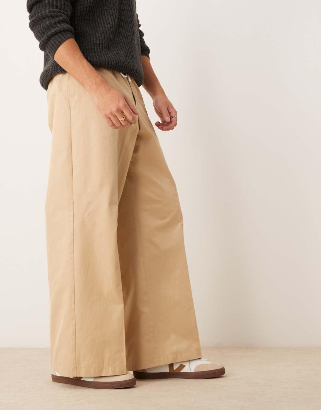 ASOS DESIGN pull on elastic waist loose leg dress pants in camel Product Image