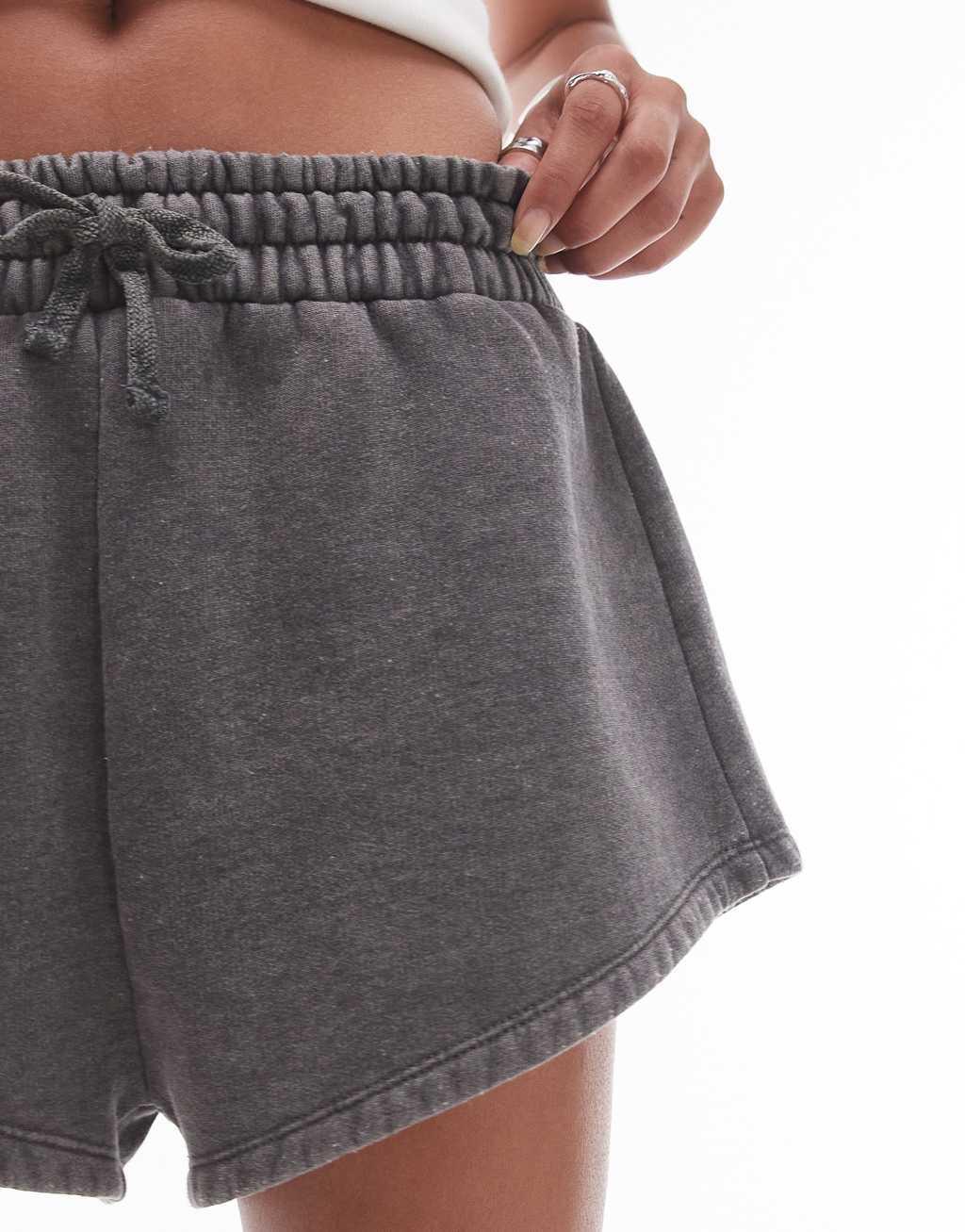 Topshop acid wash micro sweatshorts in charcoal Product Image