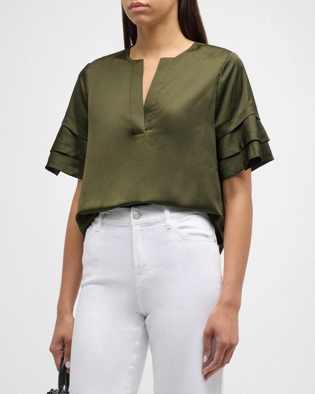 Tiered Short-Sleeve Satin Blouse Product Image