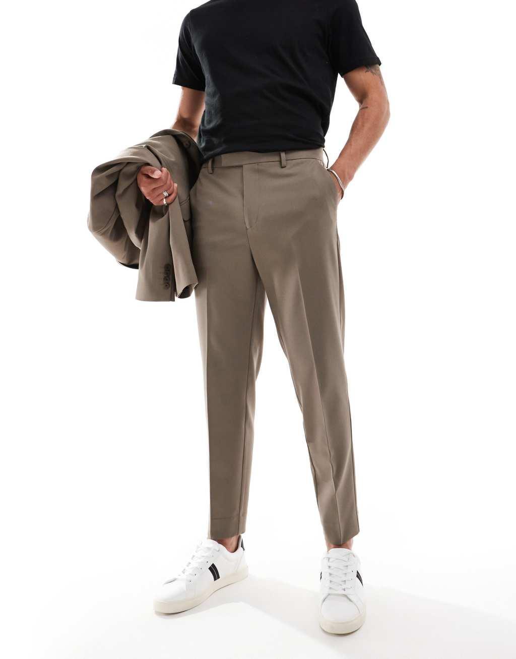 ASOS DESIGN tapered suit pants in light brown twill Product Image