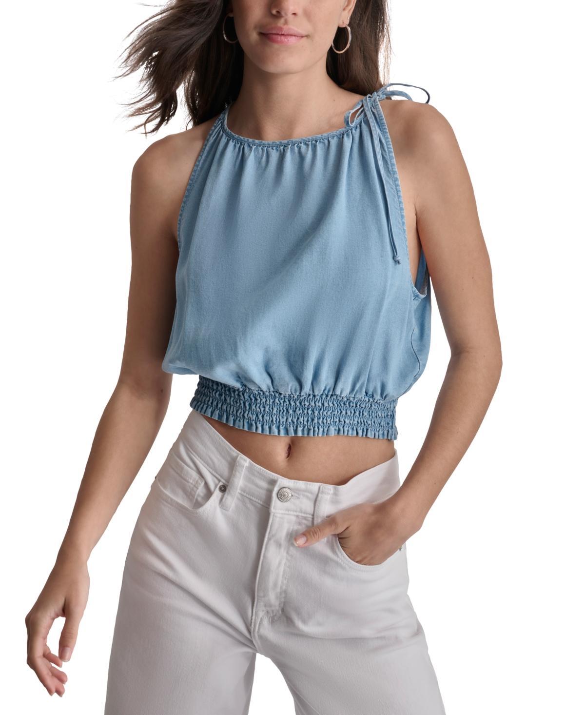 Dkny Jeans Womens Smocked-Waist Sleeveless Crop Top Product Image