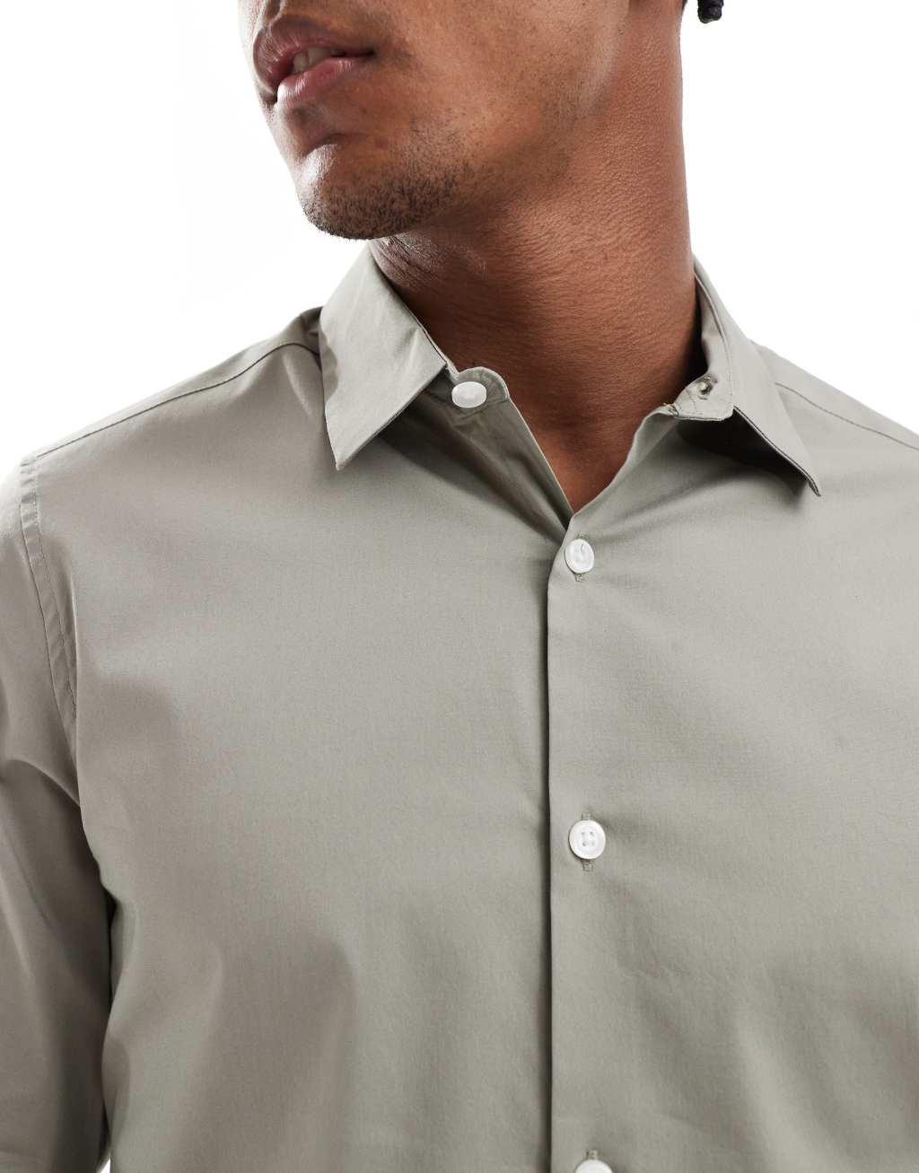 ASOS DESIGN stretch slim fit work shirt in khaki Product Image