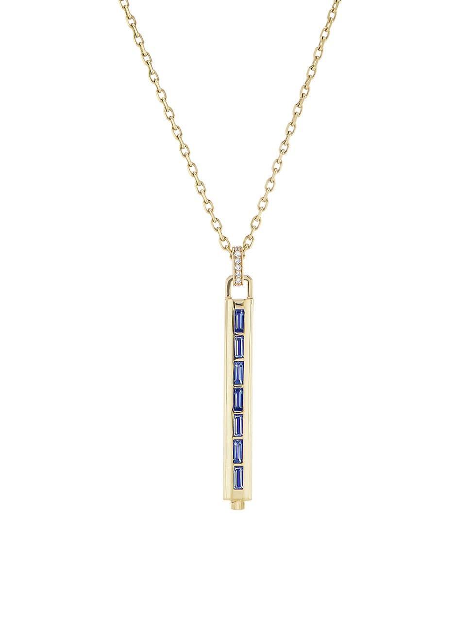 Womens Lock & Key 18K Yellow Gold, Blue Sapphire & Diamond Key Pendant Necklace Product Image