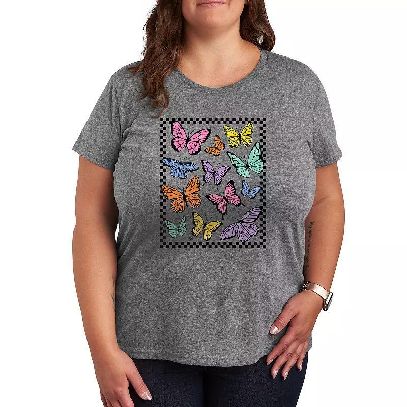 Plus Checker Butterfly Group Graphic Tee, Womens Product Image