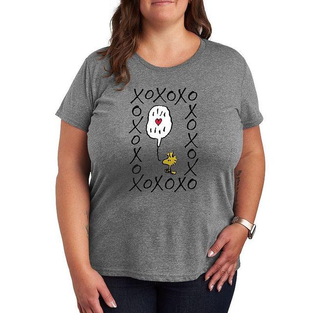 Plus Size Peanuts Woodstock Xoxo Graphic Tee, Womens Grey Gray Product Image