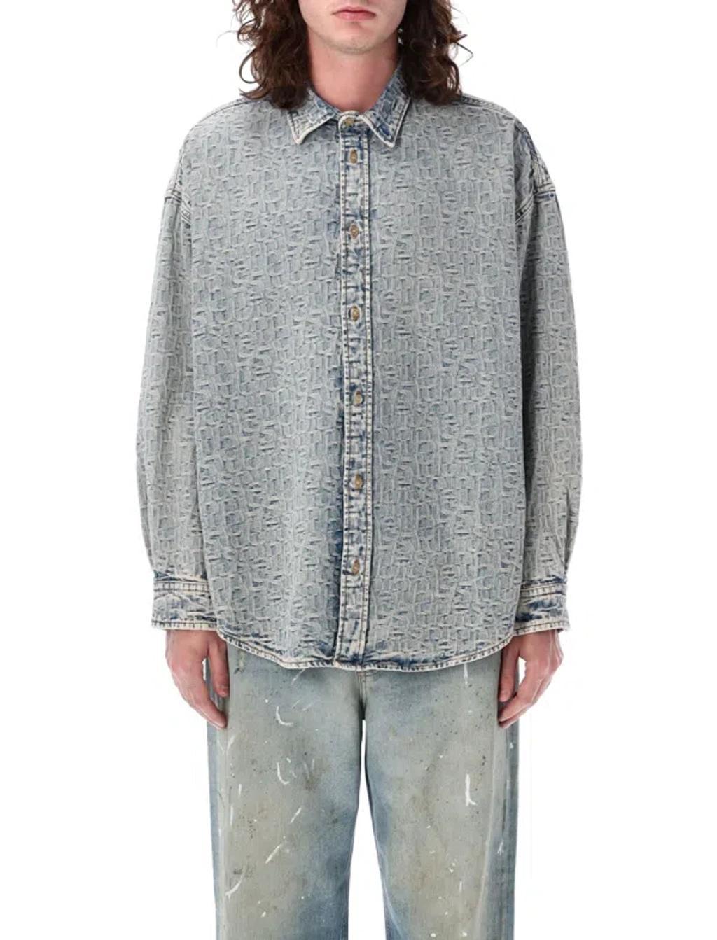 ACNE STUDIOS Monogram Denim Shirt In Blue Product Image