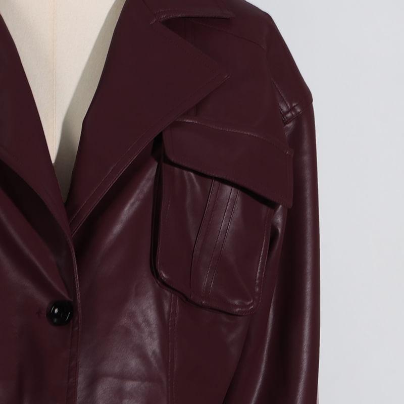 Faux Leather Button-Up Jacket Product Image