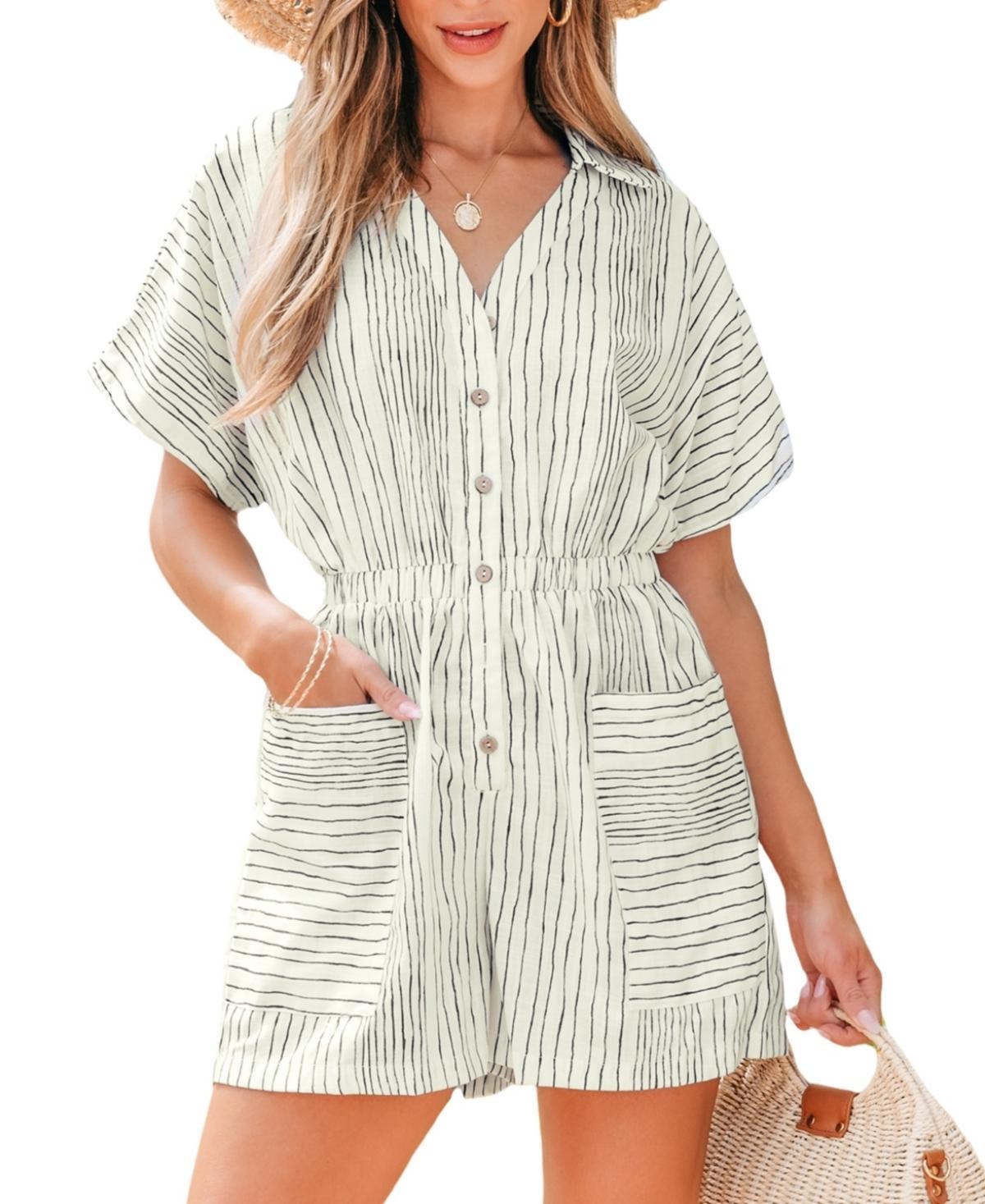 Cupshe Womens Striped V-Neck Romper Product Image