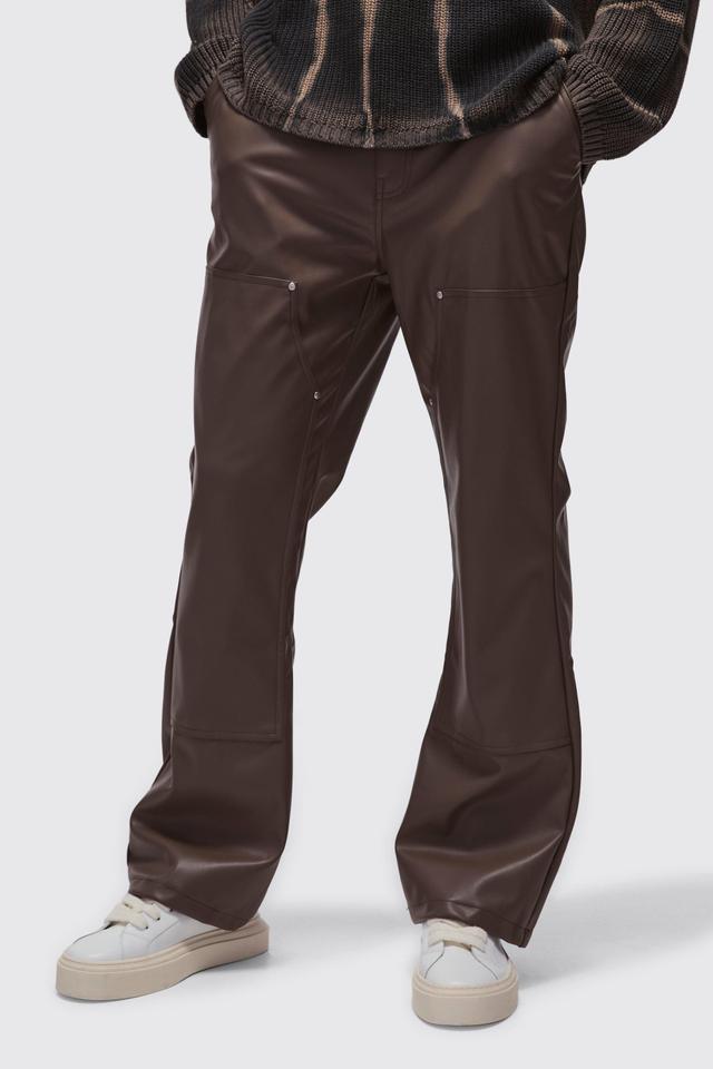 Relaxed Flare Pu Carpenter Pants | boohooMAN USA Product Image