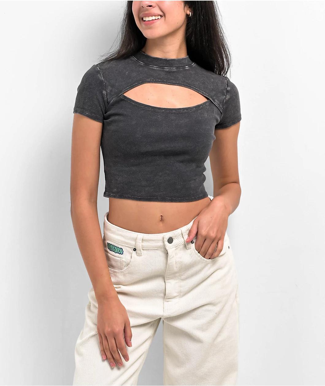 Ninth Hall Fundamentals Cuddie Black Wash Cutout Fitted Crop Top Product Image