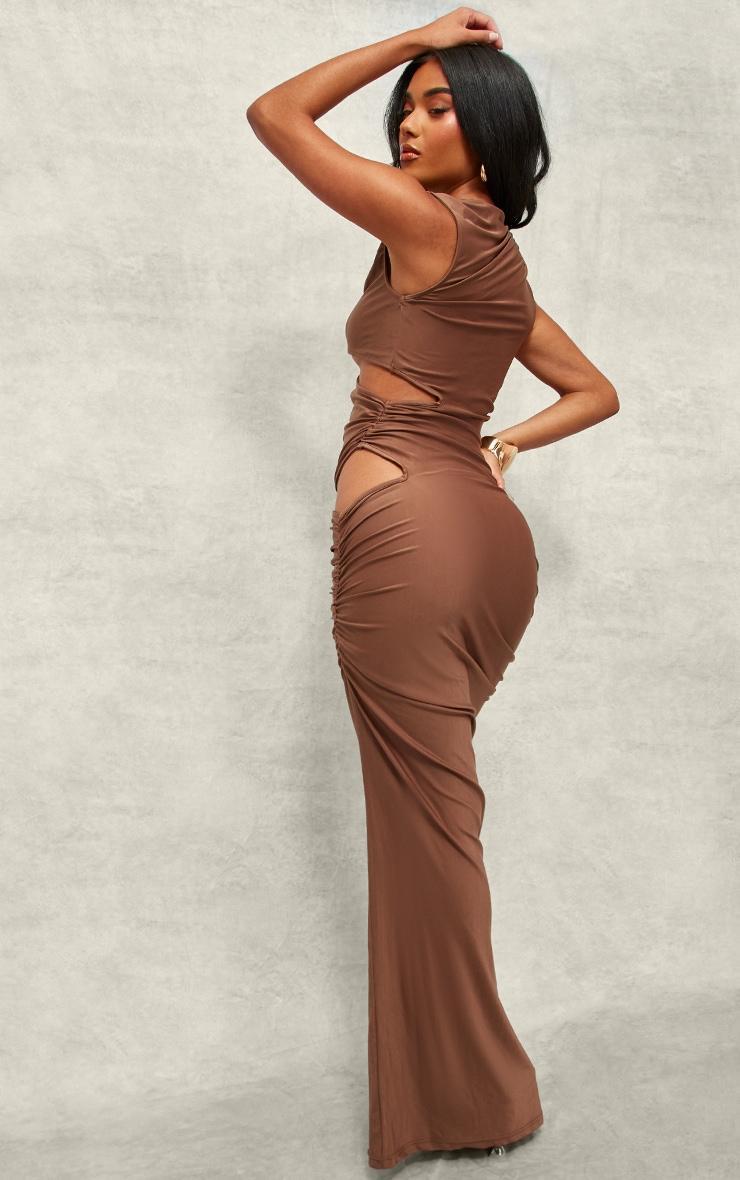 Chocolate Slinky High Neck Cut Out Maxi Dress Product Image