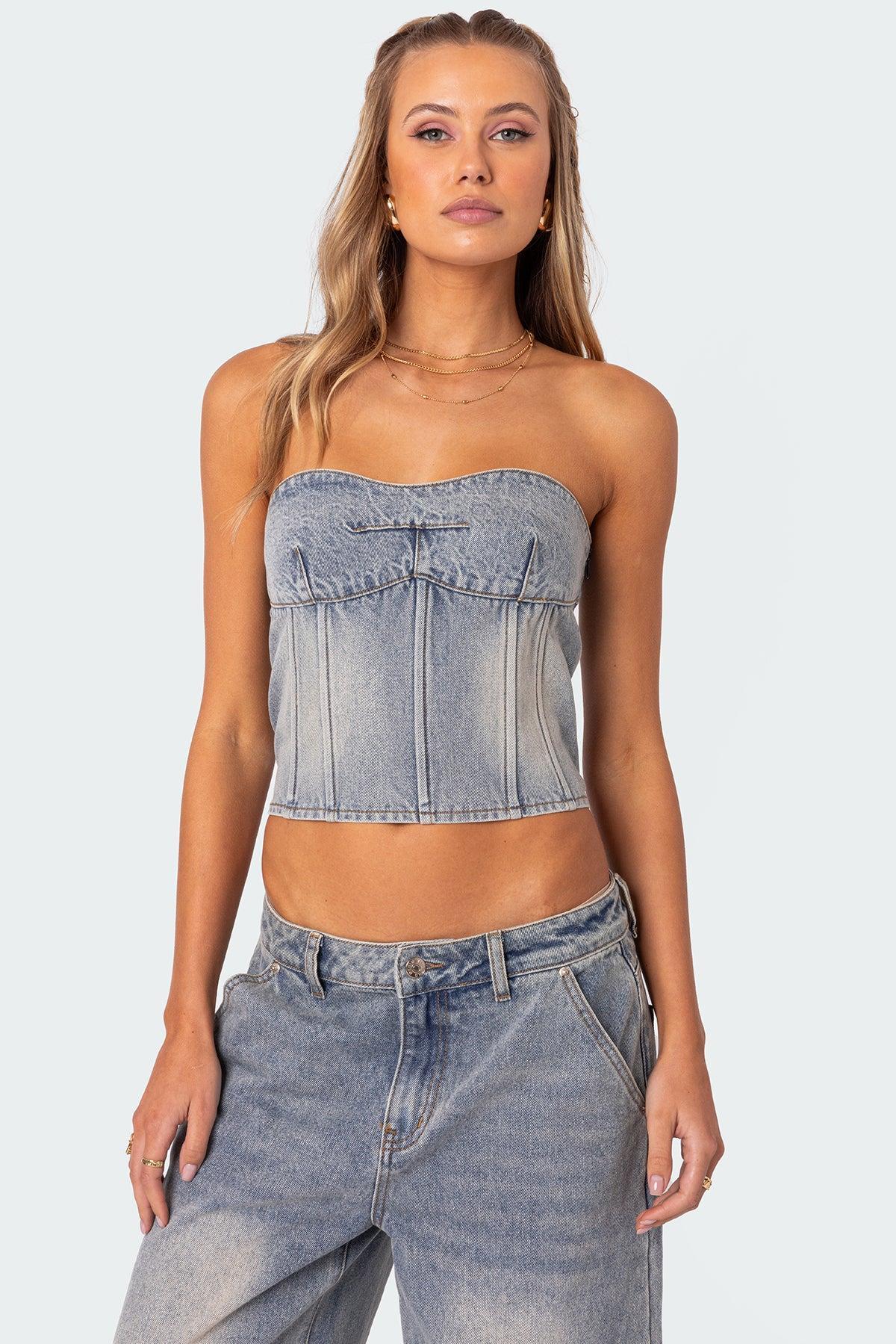 Myla Washed Denim Corset Product Image