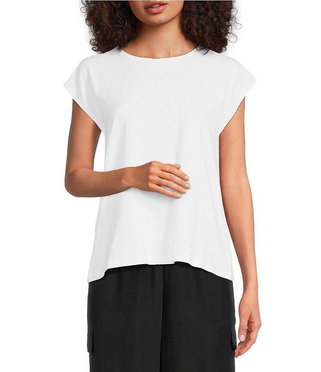 Eileen Fisher Organic Cotton Stretch Jersey Crew Neck Cap Sleeve Top Product Image