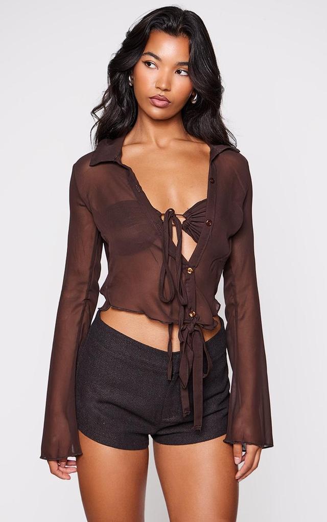 Brown Chiffon Ruched Bust Detail Blouse Product Image