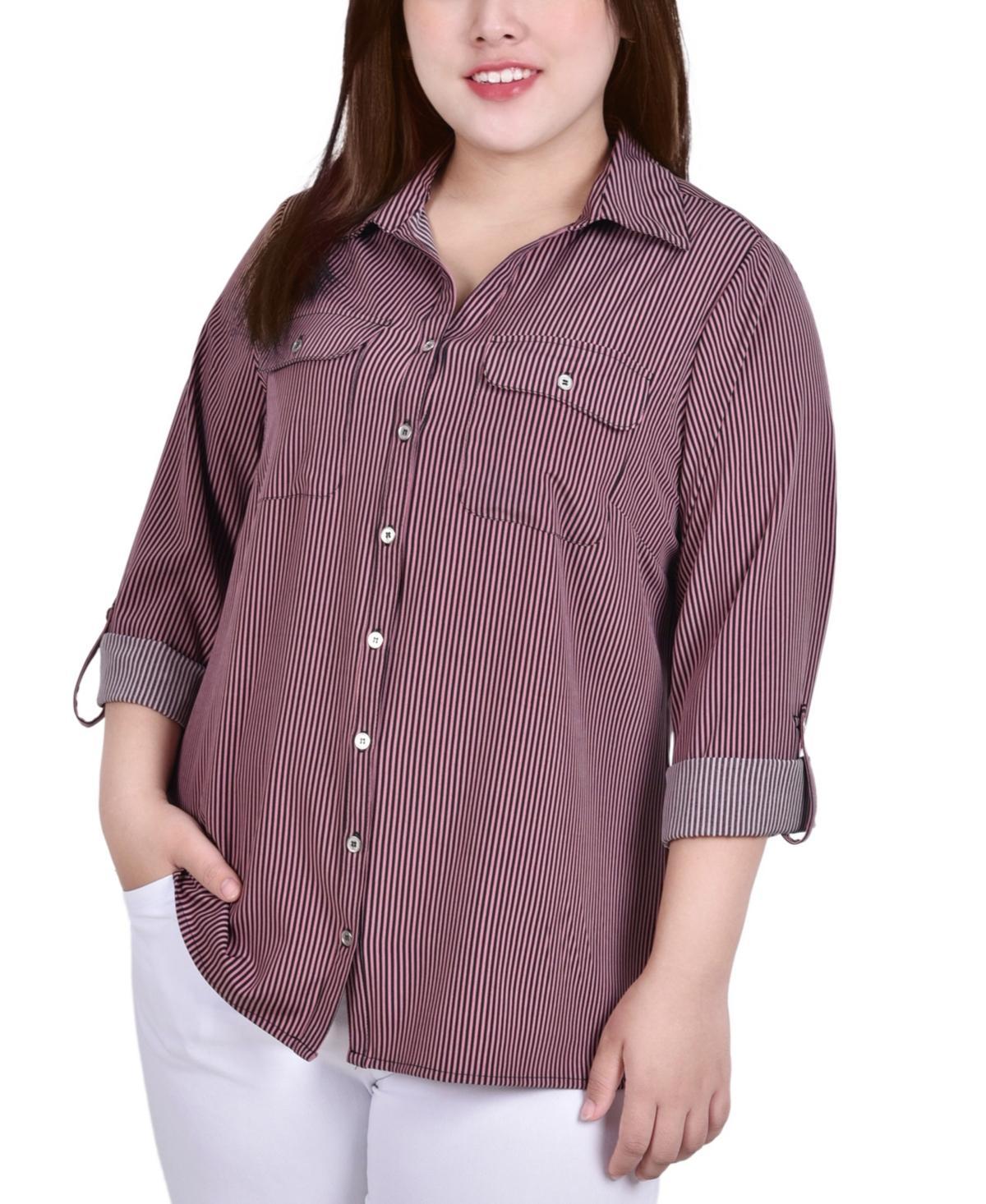 Ny Collection Plus Size 3/4 Sleeve Roll Tab Notch Collar Blouse Product Image