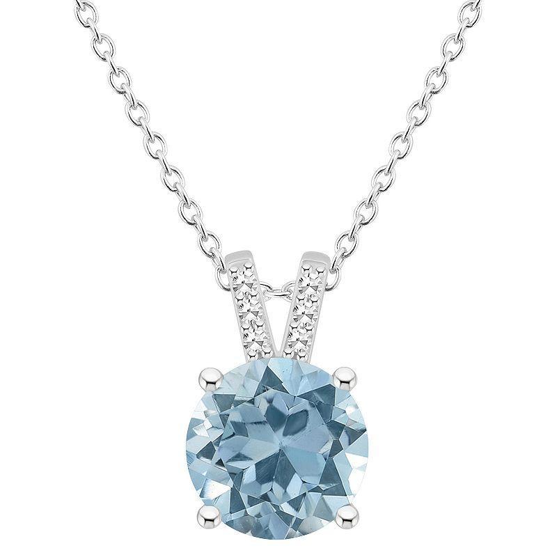 Alyson Layne Sterling Silver 8 mm Round Gemstone & Diamond Accent Pendant Necklace, Womens Blue Product Image