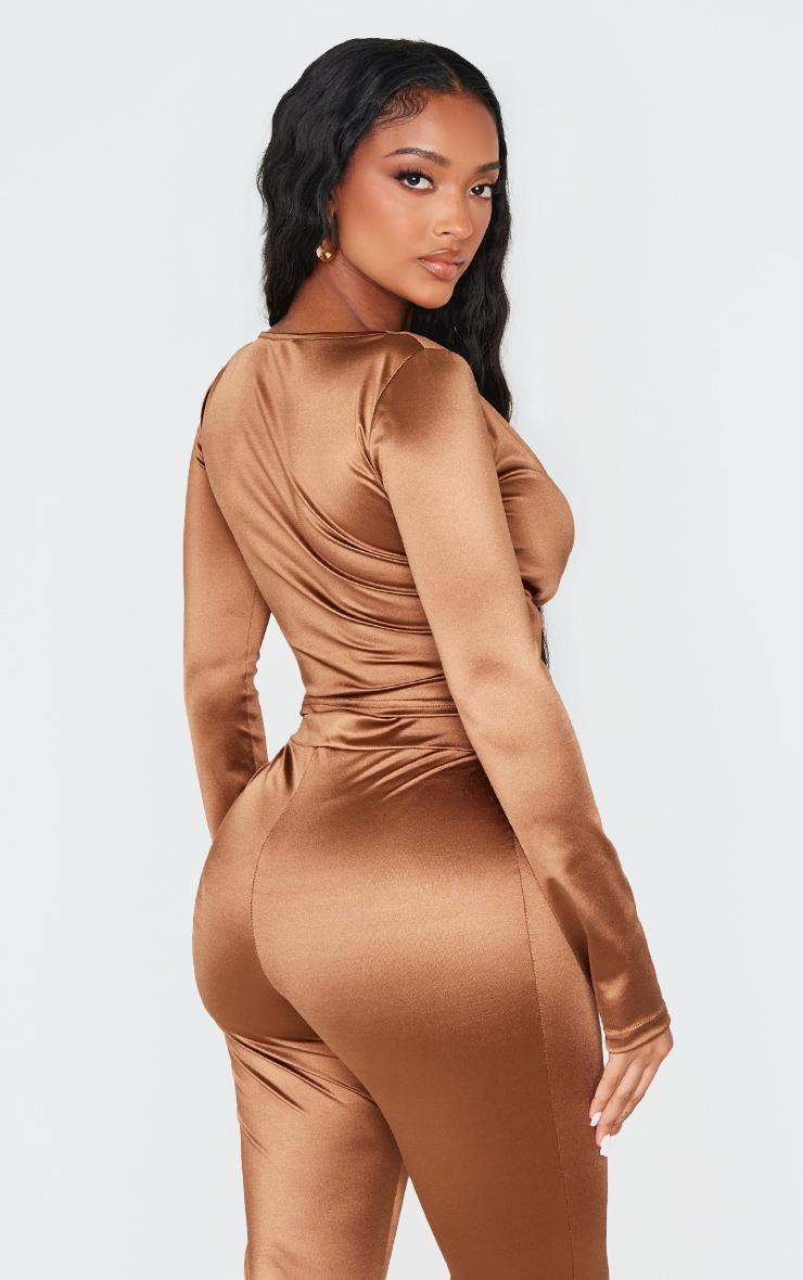 Shape Brown Disco Sculpt Wrap Over Long Sleeve Top Product Image