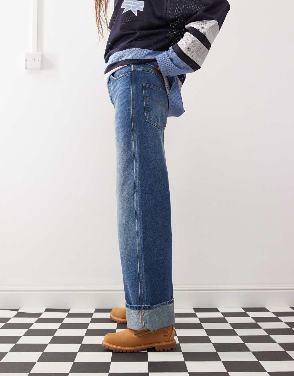 COLLUSION X002 baggy jeans with cuffs in bright wash Product Image