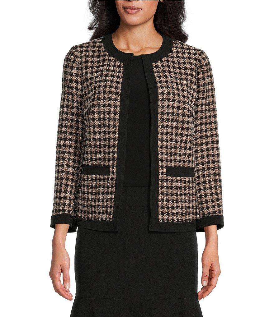 Kasper Long Sleeve Open Front Combo Framed Plaid Jacket Product Image