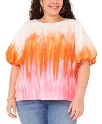 Plus Size Tie-Dye Puff-Sleeve Blouse  Product Image