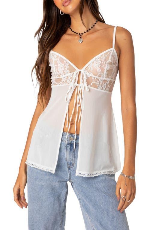 EDIKTED Mimosa Tie Front Lace Trim Camisole Product Image