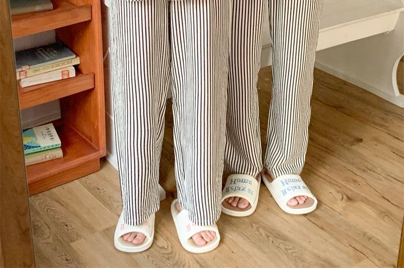 Couple Matching Long-Sleeve Striped Pajama Top / Pants / Midi Sleep Dress / Set (Various Designs) Product Image