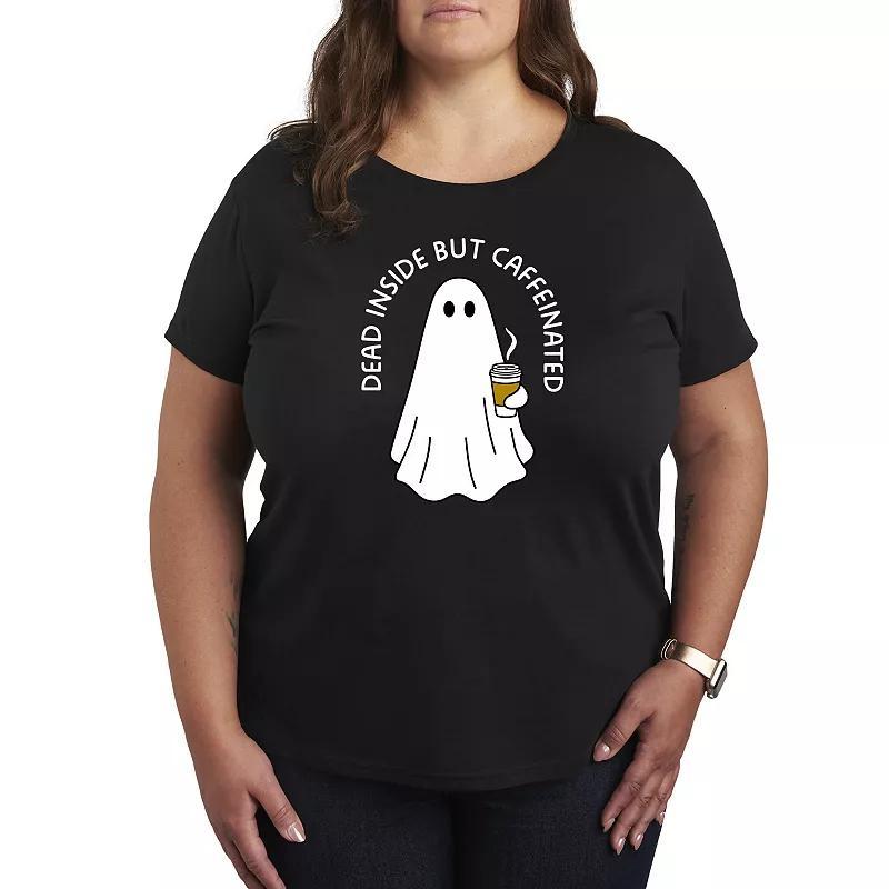 Plus Size Caffeinated Ghost Graphic Tee, Womens Grey Green Product Image