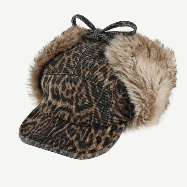 Leopard Print Fleece Cap Product Image