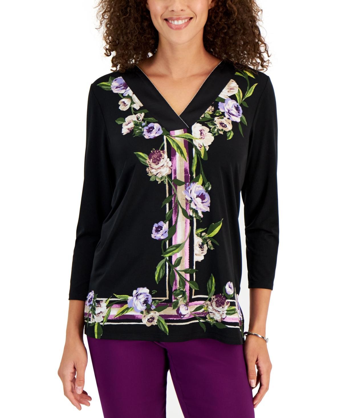 Jm Collection Womens Bianca Floral-Print V-Neck Tunic, Created for Macys Product Image