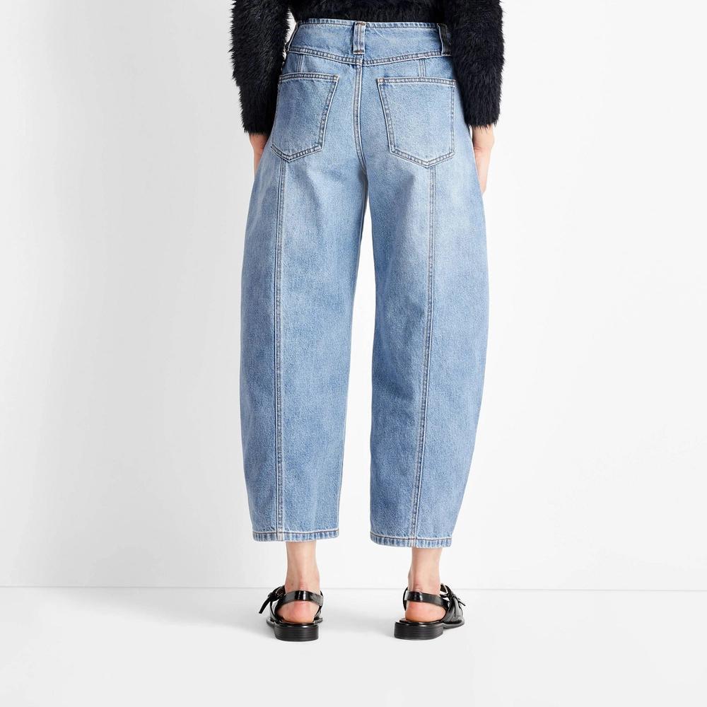 Womens Mid-Rise Barrel Leg Jeans - Future Collective Medium Wash 16 Product Image