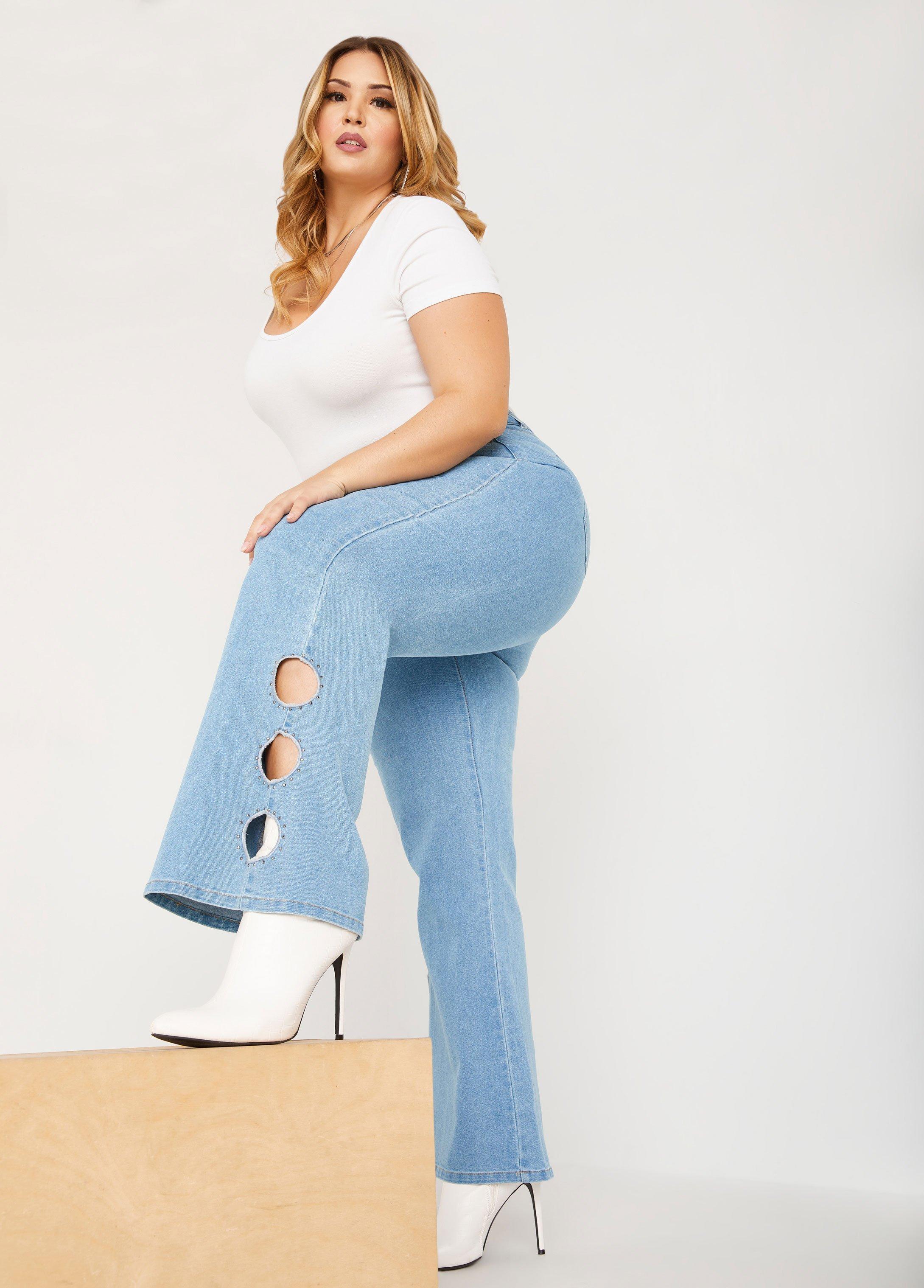 Crystal Cutout Bootcut Jeans Product Image