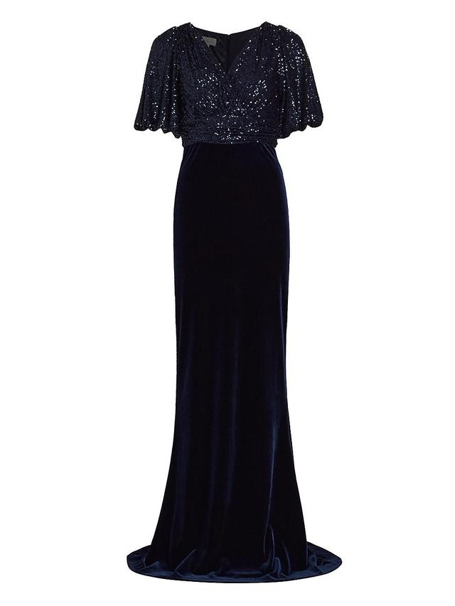 Womens Velvet Sequined Short-Sleeve Gown Product Image