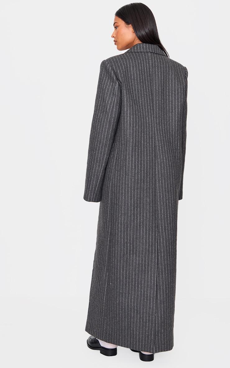 Tall Charcoal Pinstripe Wool Look Maxi Coat Product Image