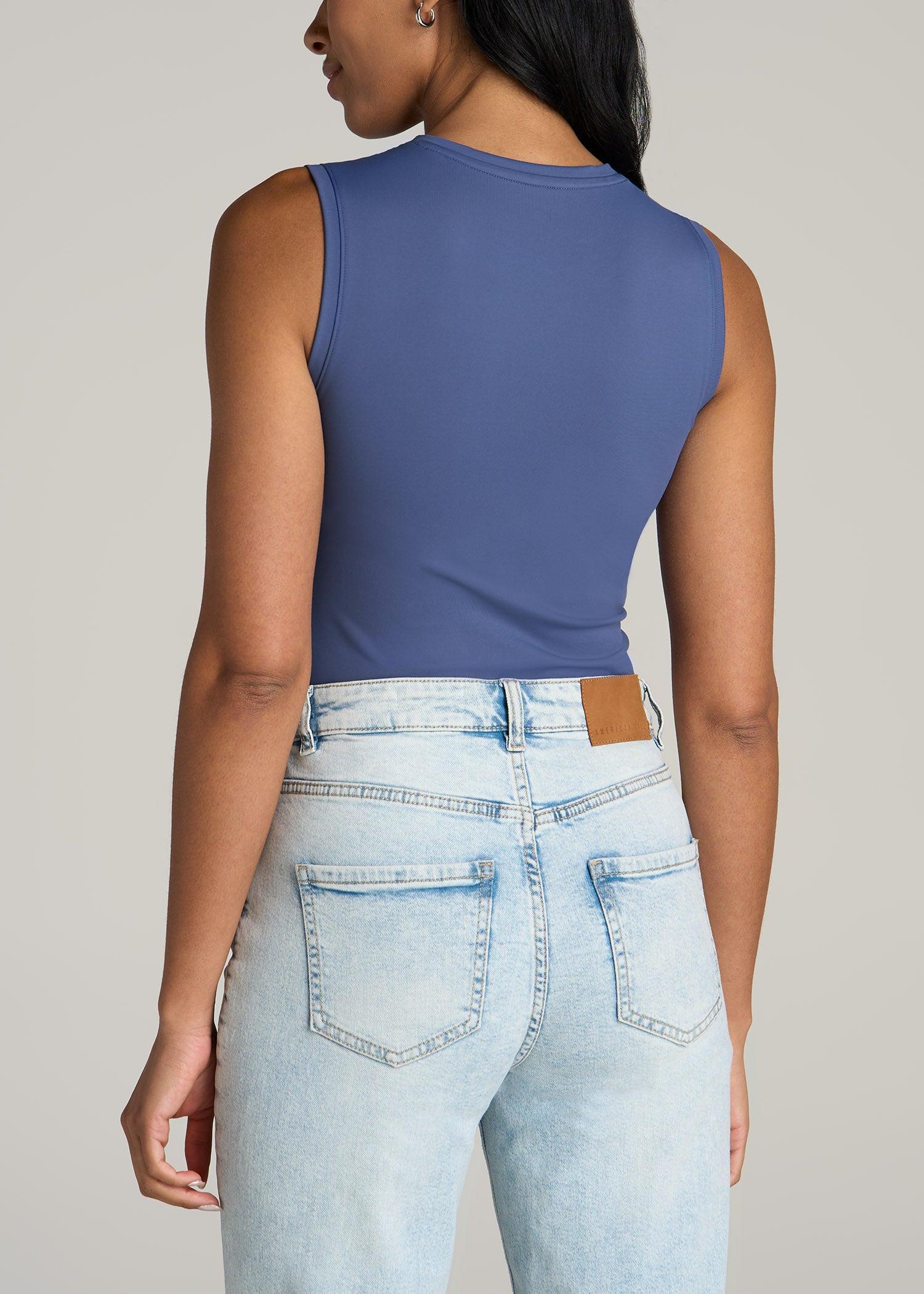 Sleeveless Crewneck Bodysuit for Tall Women in Steel Blue Product Image