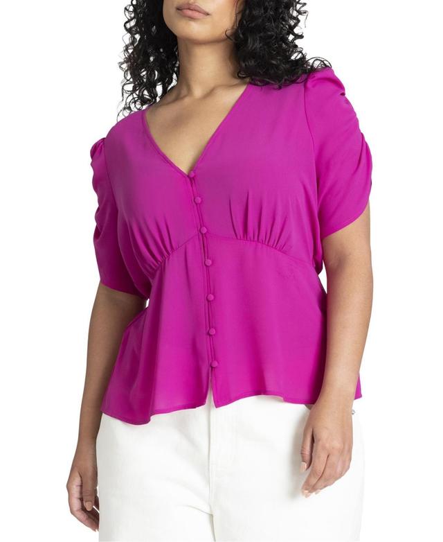 Eloquii Womens Shirred Sleeve Top With Buttons Product Image